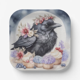 Krähe mit Cupcake Blumen für Party Geburtstag  Pappteller
