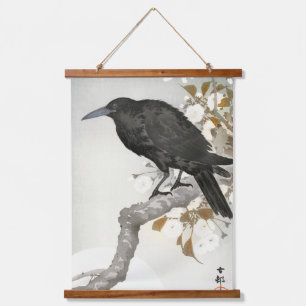 Krähe Rabe Koson Japanischer Vogel Crow Wandteppich Mit Holzrahmen