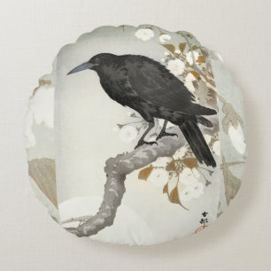 Krähe Rabe Koson Japanischer Vogel Krähe Rundes Kissen