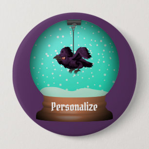 Krähe Schneekugel Rabe Herbst einzigartig lila got Button