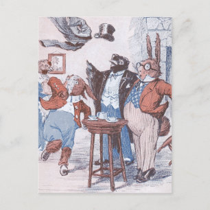 Krähe und Kaninchen trinken Tee Postkarte