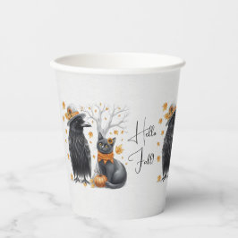 Krähe und Katze „Hallo Fall!“ Thanksgiving Crow  Pappbecher