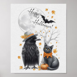Krähe und Katze Halloween Crow Poster