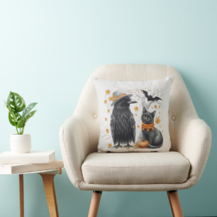 Krähe und Katze Halloween Herbst Crow  Kissen