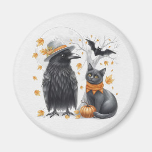 Krähe und Katze Halloween Herbst Crow  Magnet