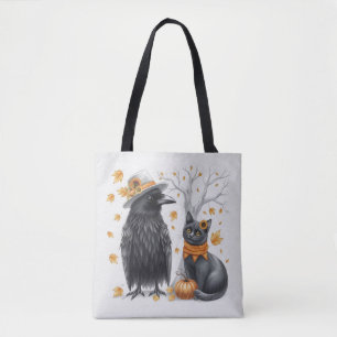 Krähe und Katze Herbst Thanksgiving Crow  Tasche