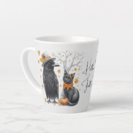Krähe und Katze im Herbst „Hello Fall“ Crow Milchtasse