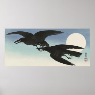 Krähen auf Vollmond von Ohara Koson Poster