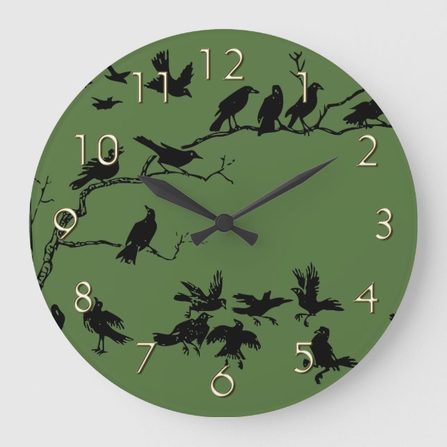 Krähen Große Wanduhr (Vorderseite)