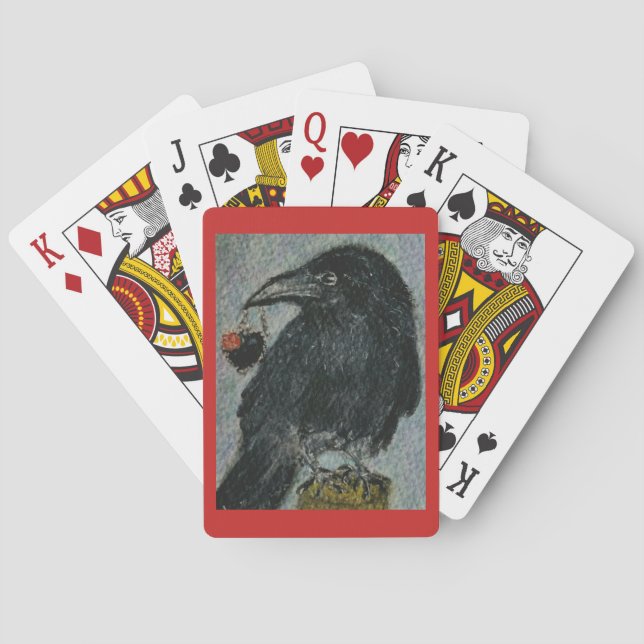 Krähen-Herz-Halsketten-Wasserfarbespielen cardsome Spielkarten (Rückseite)