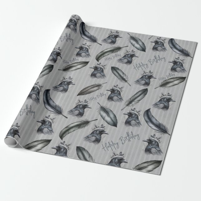 Krähen Raben Crows Federn Feathers Eigener Text Geschenkpapier (Ungerollt)