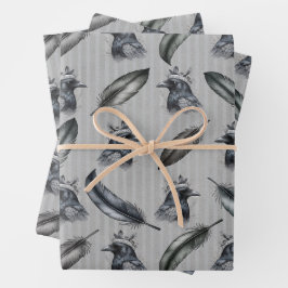 Krähen Raben Crows Federn Feathers Verpackung Geschenkpapier Set