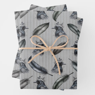 Krähen Raben Crows Federn Feathers Verpackung Geschenkpapier Set