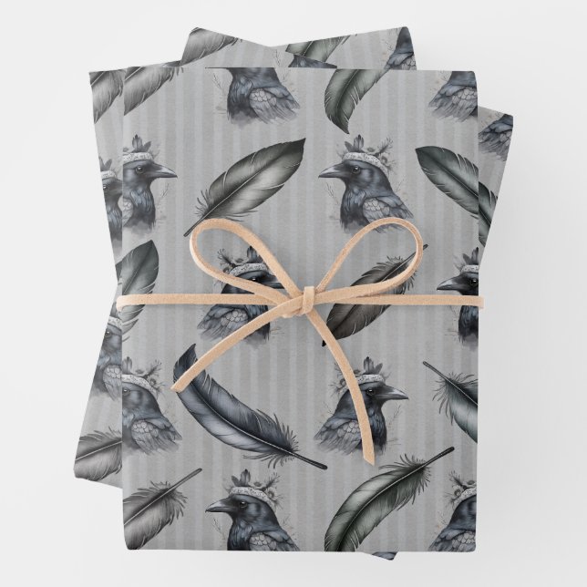 Krähen Raben Crows Federn Feathers Verpackung Geschenkpapier Set (Beispiel)