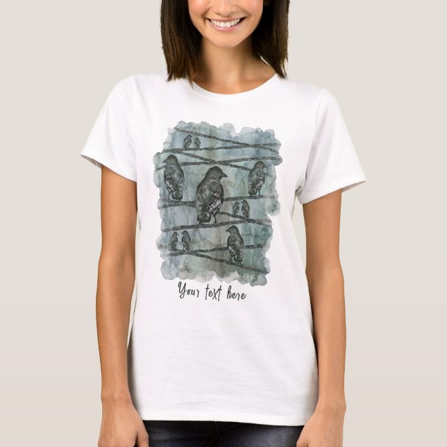 Krähen Raben Vogel Crows auf Ast T-Shirt (Vorderseite)