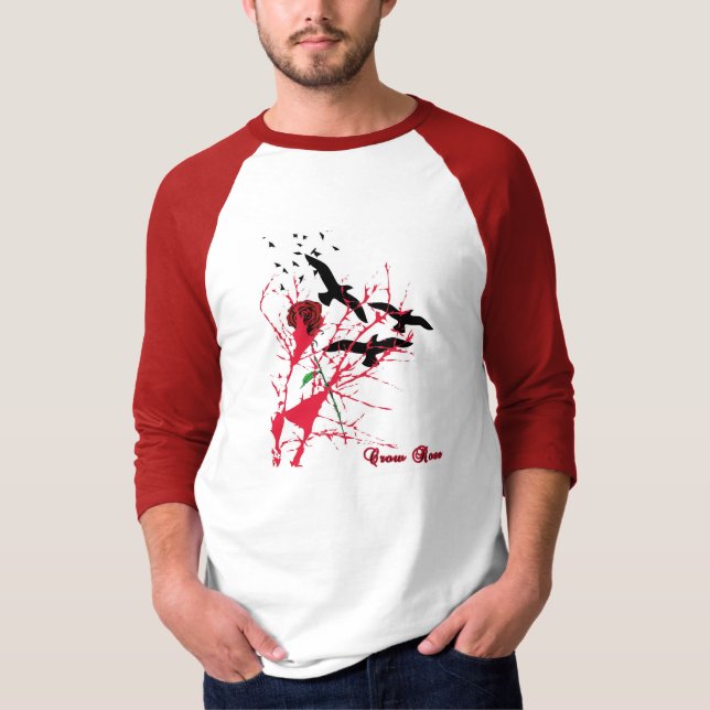 Krähen-Rosen-halbe Hülse T-Shirt (Vorderseite)