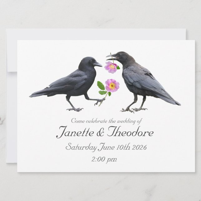 Krähen Rosen Hochzeitseinladung Einladung (Vorderseite)