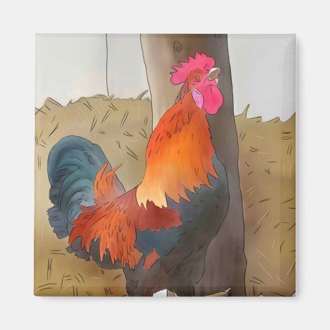 Krähender Hahn Magnet (Vorne)