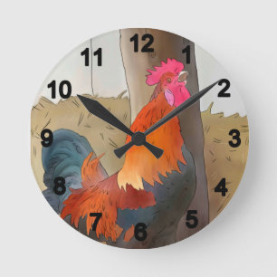 krähender Hahn Runde Wanduhr