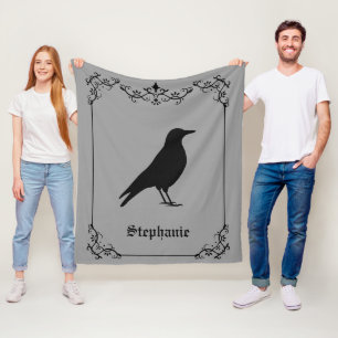 Krähenvogelsilhouette und dekorative Schwünge Grau Fleecedecke