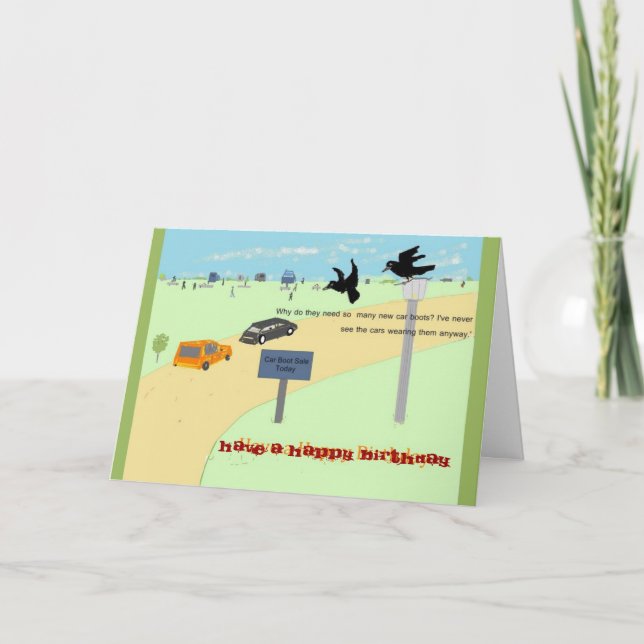 Kräht auf einem Auto Boot Verkauf. Geburtskarte Karte (Vorderseite)