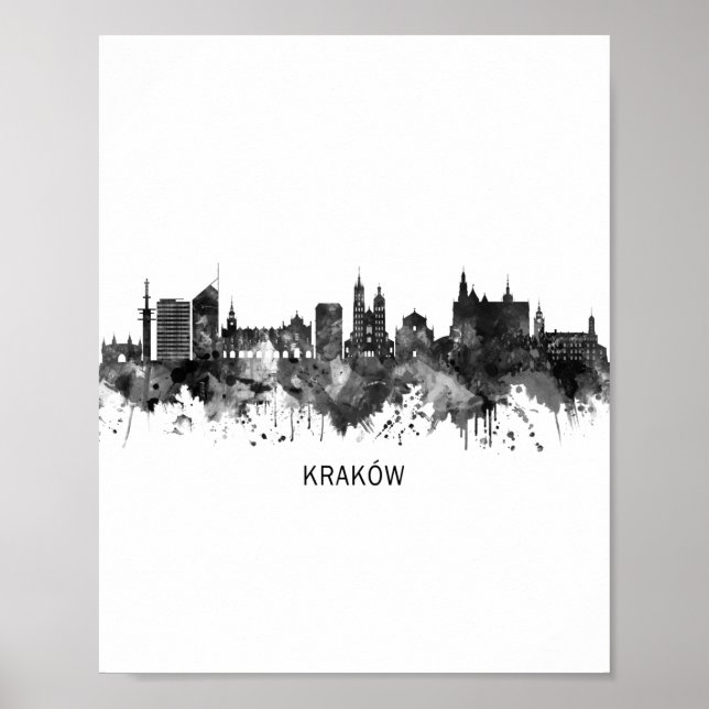 Krakau Poland Skyline BW Poster (Vorne)