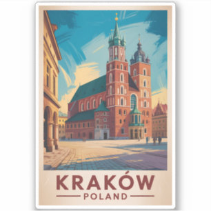 Krakau Polen Illustration Reise Kunst Vintage Aufkleber