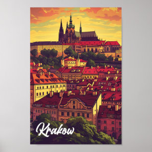Krakau Polen Kunstreise Illustration Poster