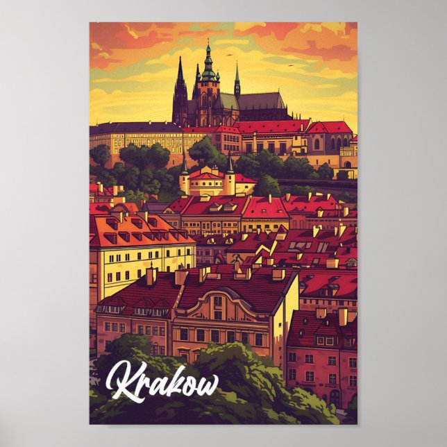 Krakau Polen Kunstreise Illustration Poster (Vorne)