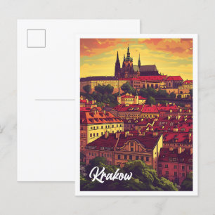 Krakau Polen Kunstreise Illustration Postkarte