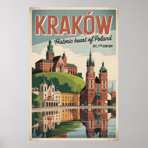 Krakau Polen Retro-Silhouette Stadtansicht Reise Poster