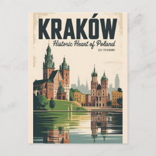 Krakau Polen Retro-Silhouette Stadtansicht Reise Postkarte