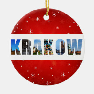 Krakau Polen Roter Schneeflocken Weihnachten Keramik Ornament