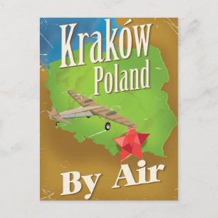 Krakau Polen Vintage-Flugreiseplakat Postkarte