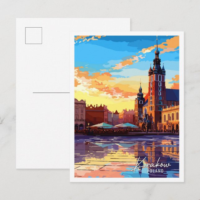 Krakau Polen Vintage Reise Illustration Postkarte (Vorne/Hinten)