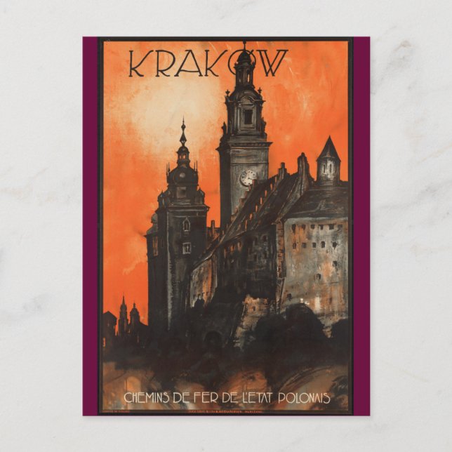 Krakau Polen - Vintages Polnisches Reiseplakat Postkarte (Vorderseite)