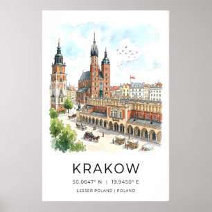 Krakau Stadtansicht Druck Wasserfarbe und Tinte (S Poster