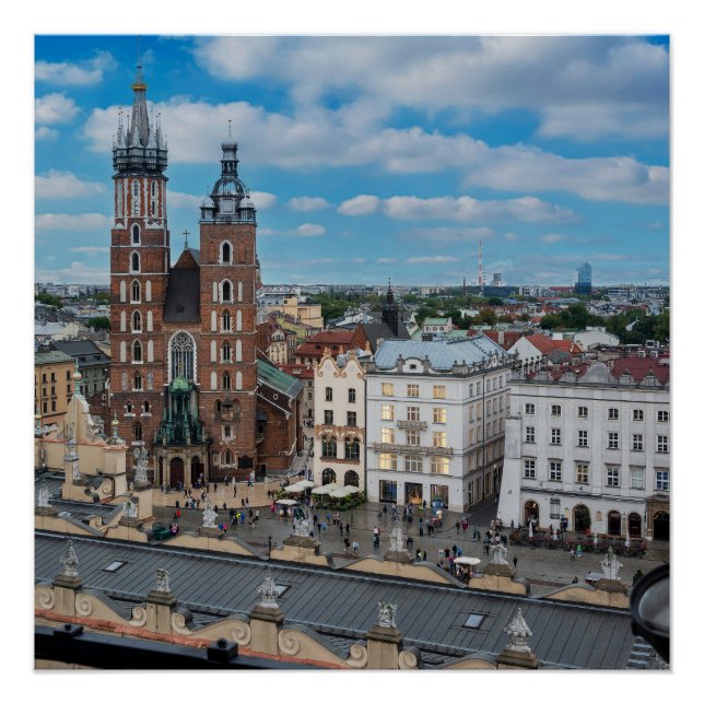 Krakauer Stadtzentrum von oben in Polen Poster (Vorderseite)