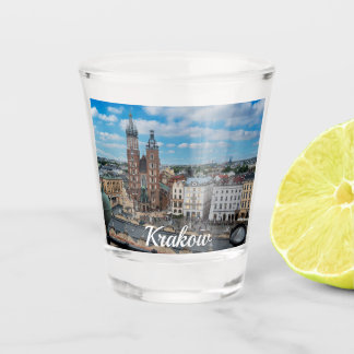 Krakauer Stadtzentrum von oben in Polen Schnapsglas