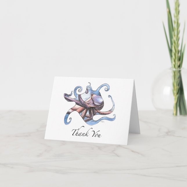 Krake danken Ihnen, Federillustration zu kardieren Dankeskarte (Vorderseite)