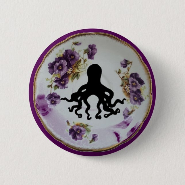 Krake in einem TeacupSaucer ~ Button (Vorderseite)