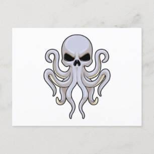 Krake mit 8 Armen und Totenkopf Postkarte