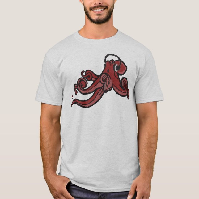 Krake mit Kopfhörer-Spaß DJ-Grafik-T-Shirt T-Shirt (Vorderseite)