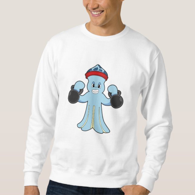 Kraken als Bodybuilder mit Dumbells Sweatshirt (Vorderseite)