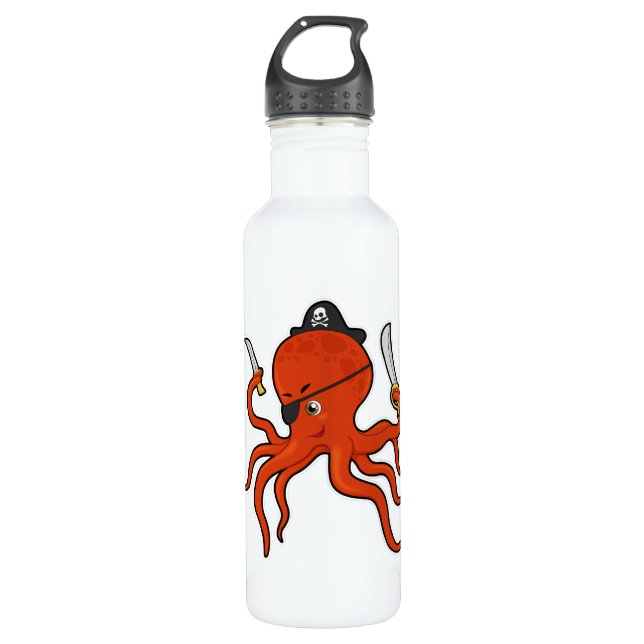 Kraken als Piraten mit Schwert und Messer Edelstahlflasche (Vorderseite)