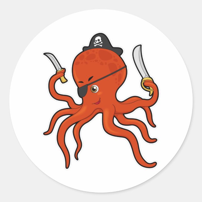 Kraken als Piraten mit Schwert und Messer Runder Aufkleber (Vorderseite)