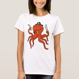 Kraken als Piraten mit Schwert und Messer T-Shirt