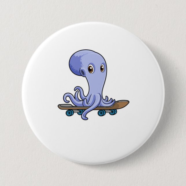 Kraken als Skater mit Skateboard Button (Vorderseite)