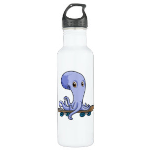 Kraken als Skater mit Skateboard Edelstahlflasche