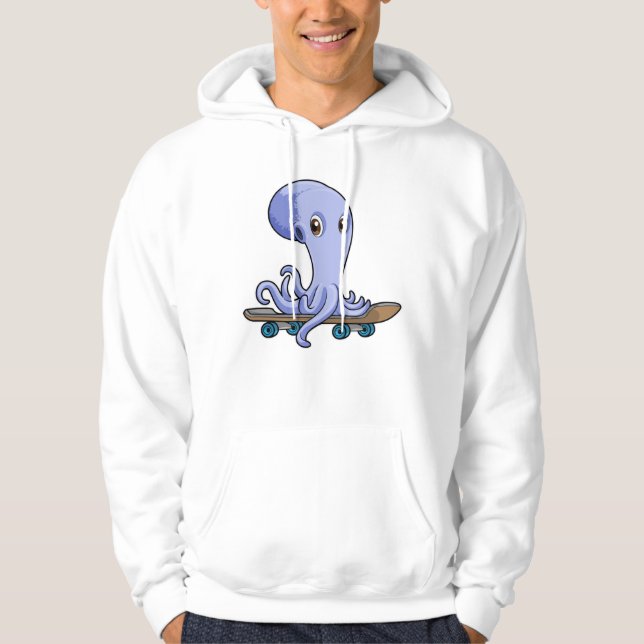 Kraken als Skater mit Skateboard Hoodie (Vorderseite)